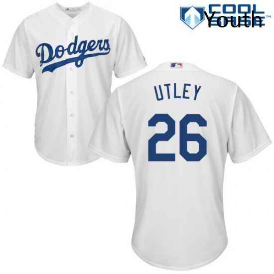 Youth Majestic Los Angeles Dodgers 26 Chase Utley Replica White Home Cool Base MLB Jersey